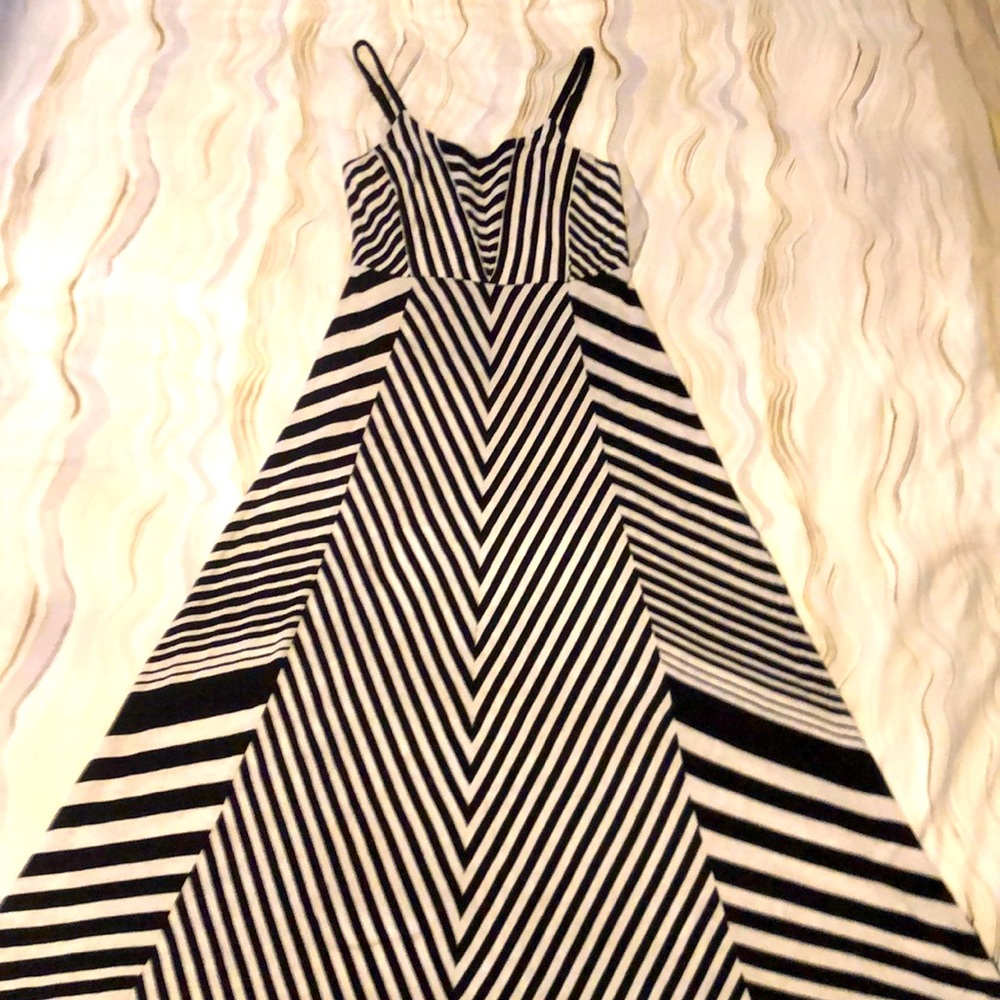 Anthropologie Black and White Striped Maxi Dress